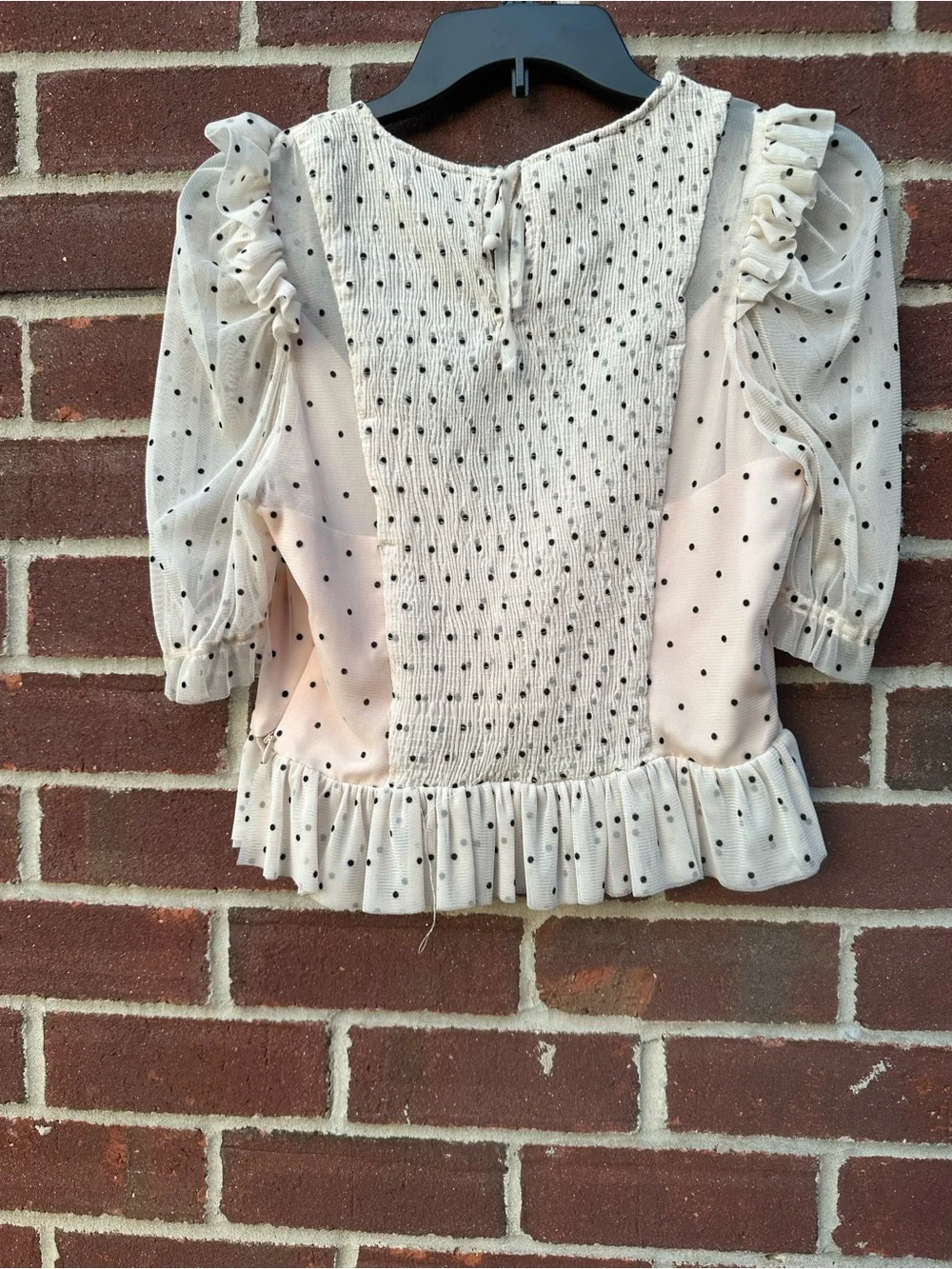 Zara Cream and Black Polka Dot Ruffle Crop Top Size Medium